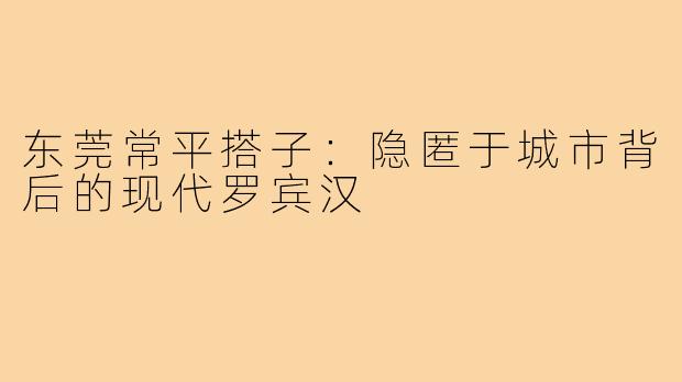 东莞常平搭子：隐匿于城市背后的现代罗宾汉
