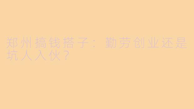 郑州搞钱搭子：勤劳创业还是坑人入伙？