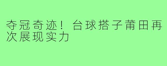 夺冠奇迹！台球搭子莆田再次展现实力