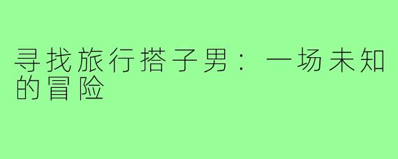 寻找旅行搭子男：一场未知的冒险
