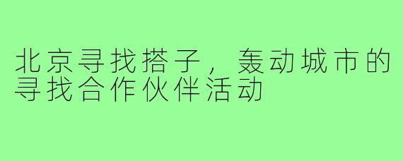 北京寻找搭子，轰动城市的寻找合作伙伴活动