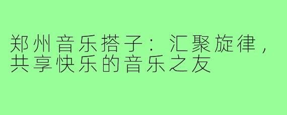 郑州音乐搭子：汇聚旋律，共享快乐的音乐之友
