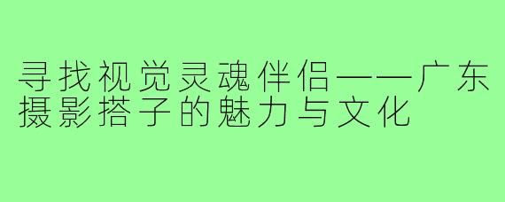 寻找视觉灵魂伴侣——广东摄影搭子的魅力与文化