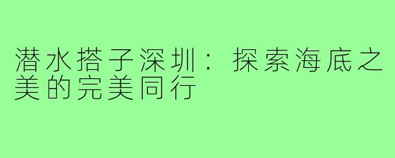 潜水搭子深圳：探索海底之美的完美同行