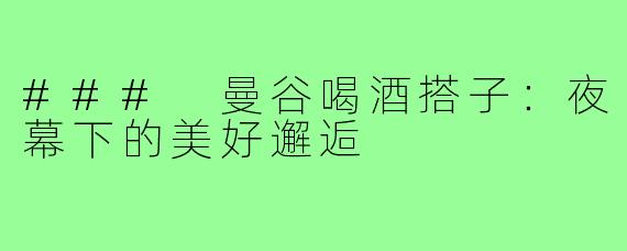 ### 曼谷喝酒搭子:夜幕下的美好邂逅