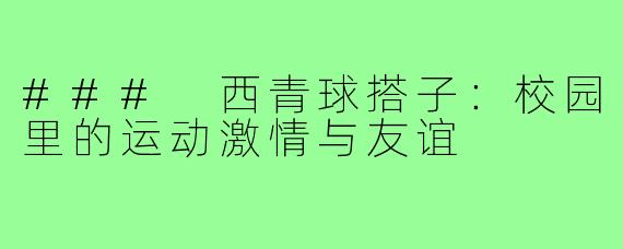 ### 西青球搭子:校园里的运动激情与友谊