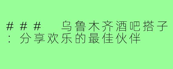 ### 乌鲁木齐酒吧搭子：分享欢乐的最佳伙伴