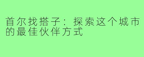 首尔找搭子:探索这个城市的最佳伙伴方式