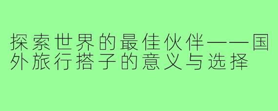 探索世界的最佳伙伴——国外旅行搭子的意义与选择