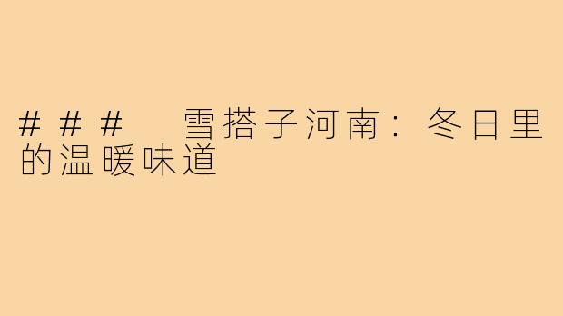 ### 雪搭子河南：冬日里的温暖味道