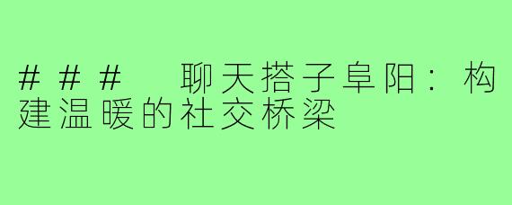 ### 聊天搭子阜阳：构建温暖的社交桥梁