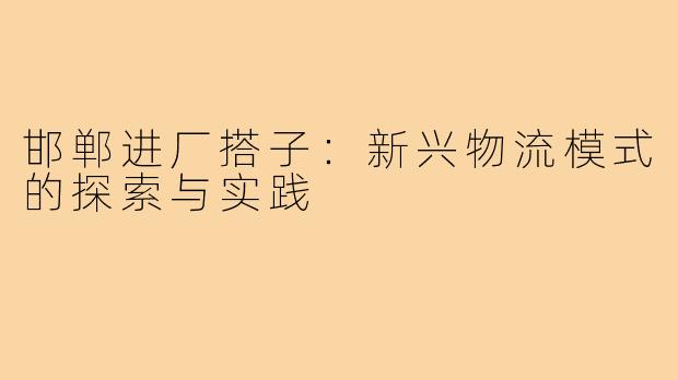 邯郸进厂搭子：新兴物流模式的探索与实践