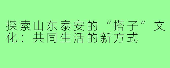 探索山东泰安的“搭子”文化：共同生活的新方式