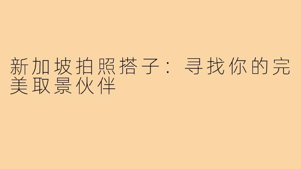 新加坡拍照搭子：寻找你的完美取景伙伴
