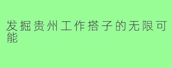 发掘贵州工作搭子的无限可能