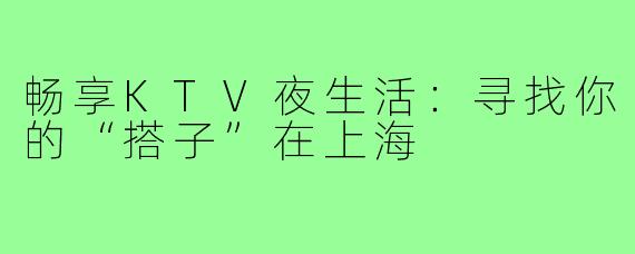 畅享KTV夜生活：寻找你的“搭子”在上海
