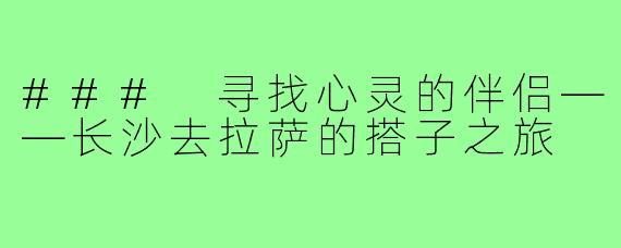 ### 寻找心灵的伴侣——长沙去拉萨的搭子之旅