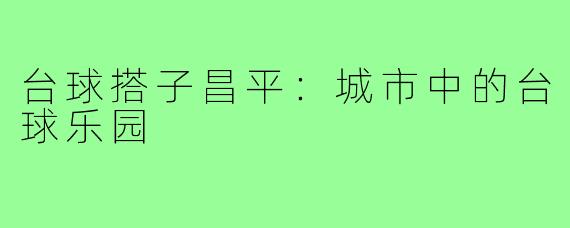 台球搭子昌平:城市中的台球乐园