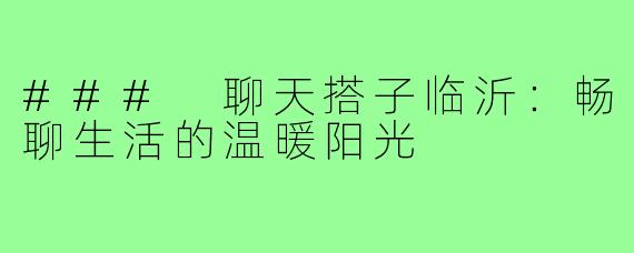 ### 聊天搭子临沂：畅聊生活的温暖阳光