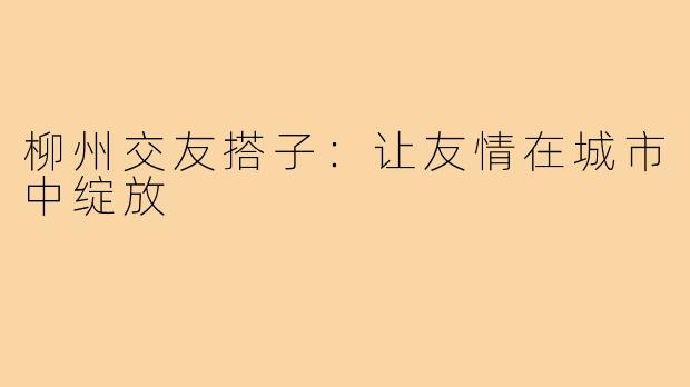 柳州交友搭子:让友情在城市中绽放