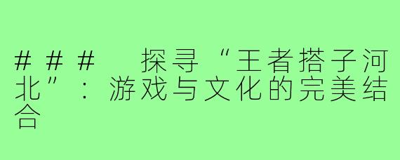 ### 探寻“王者搭子河北”:游戏与文化的完美结合