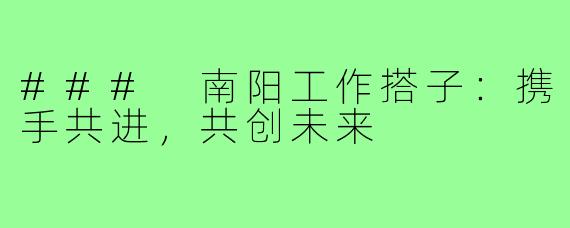 ### 南阳工作搭子：携手共进，共创未来