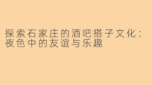 探索石家庄的酒吧搭子文化:夜色中的友谊与乐趣