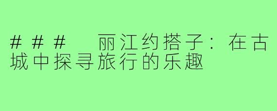 ### 丽江约搭子:在古城中探寻旅行的乐趣