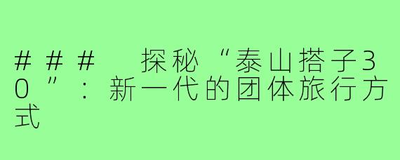 ### 探秘“泰山搭子30”：新一代的团体旅行方式