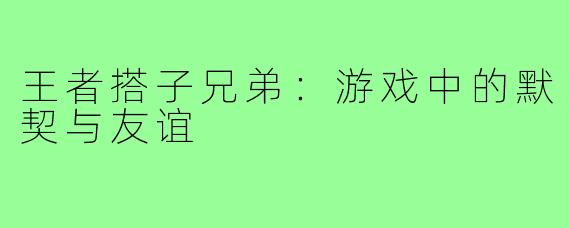 王者搭子兄弟:游戏中的默契与友谊