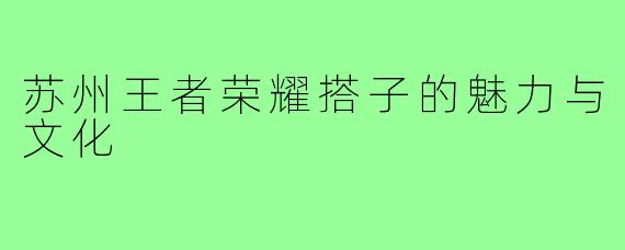 苏州王者荣耀搭子的魅力与文化