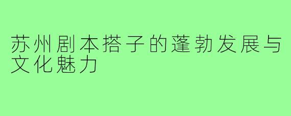 苏州剧本搭子的蓬勃发展与文化魅力
