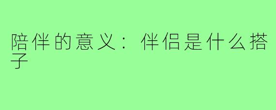 陪伴的意义:伴侣是什么搭子