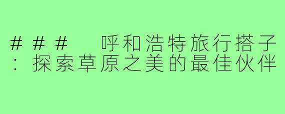 ### 呼和浩特旅行搭子：探索草原之美的最佳伙伴