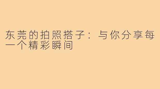 东莞的拍照搭子：与你分享每一个精彩瞬间