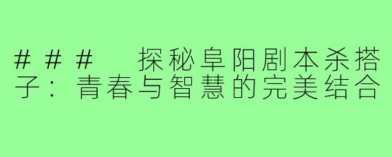 ### 探秘阜阳剧本杀搭子:青春与智慧的完美结合