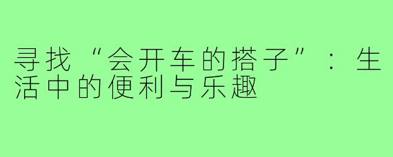 寻找“会开车的搭子”：生活中的便利与乐趣