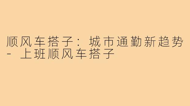 顺风车搭子：城市通勤新趋势