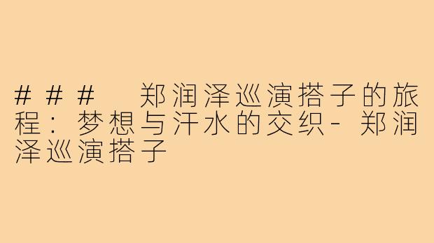 ### 郑润泽巡演搭子的旅程：梦想与汗水的交织-郑润泽巡演搭子