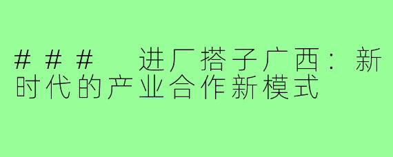### 进厂搭子广西：新时代的产业合作新模式