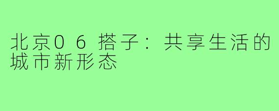 北京06搭子:共享生活的城市新形态