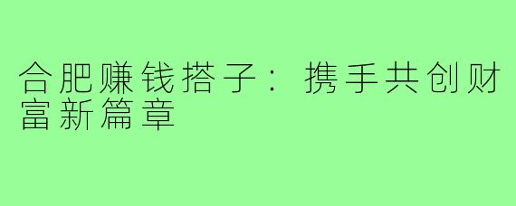 合肥赚钱搭子：携手共创财富新篇章