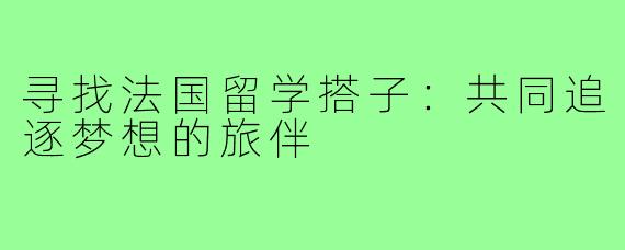 寻找法国留学搭子：共同追逐梦想的旅伴