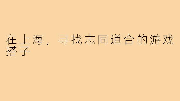 在上海,寻找志同道合的游戏搭子