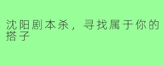 沈阳剧本杀,寻找属于你的搭子