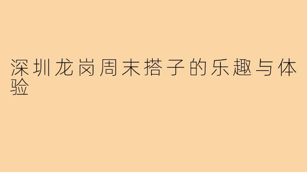 深圳龙岗周末搭子的乐趣与体验