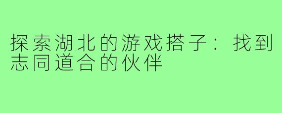 探索湖北的游戏搭子：找到志同道合的伙伴
