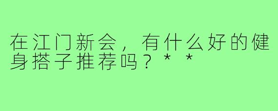 在江门新会，有什么好的健身搭子推荐吗？**