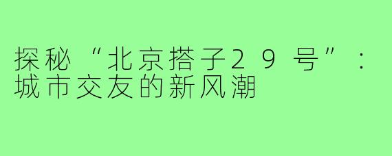 探秘“北京搭子29号”:城市交友的新风潮