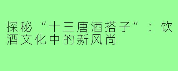 探秘“十三唐酒搭子”：饮酒文化中的新风尚